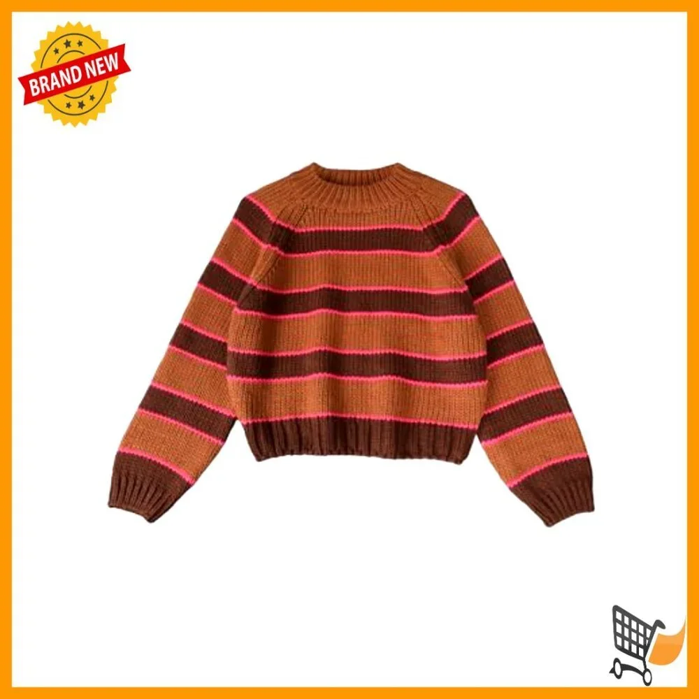 Striped Turtleneck Pullover Sweater Ribbed Knit Chunky Oversized Casual Winter - Picture 5 of 7